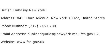 British Embassy New York Address Contact Number