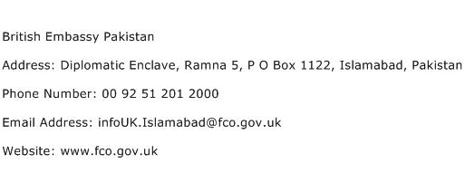 British Embassy Pakistan Address Contact Number