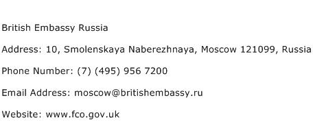 British Embassy Russia Address Contact Number