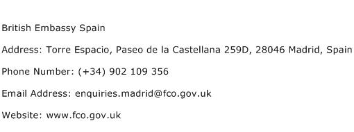 British Embassy Spain Address Contact Number