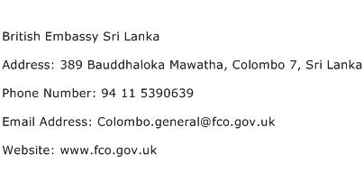 British Embassy Sri Lanka Address Contact Number
