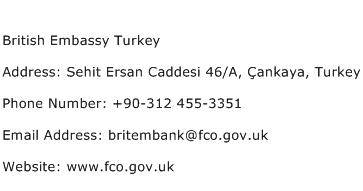 British Embassy Turkey Address Contact Number