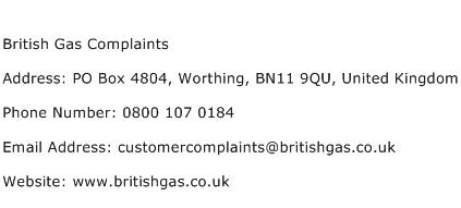 British Gas Complaints Address Contact Number