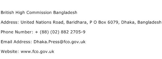British High Commission Bangladesh Address Contact Number