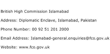British High Commission Islamabad Address Contact Number