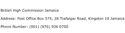 British High Commission Jamaica Address Contact Number
