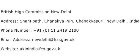 British High Commission New Delhi Address Contact Number