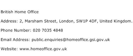 British Home Office Address Contact Number