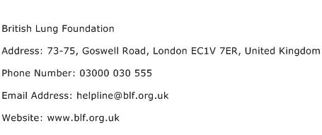 British Lung Foundation Address Contact Number