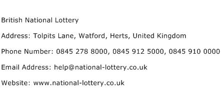 British National Lottery Address Contact Number Of British National Lottery