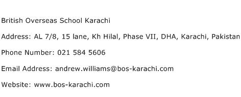 British Overseas School Karachi Address Contact Number