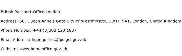 British Passport Office London Address Contact Number