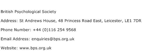 British Psychological Society Address Contact Number