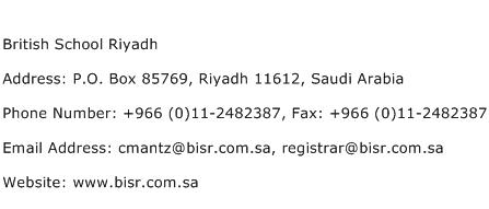 British School Riyadh Address Contact Number