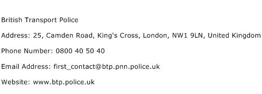 British Transport Police Address Contact Number