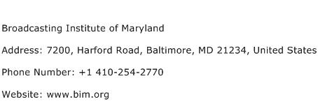 Broadcasting Institute of Maryland Address Contact Number