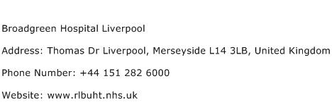 Broadgreen Hospital Liverpool Address Contact Number