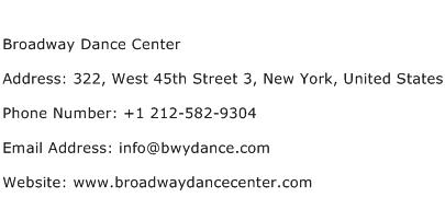 Broadway Dance Center Address Contact Number