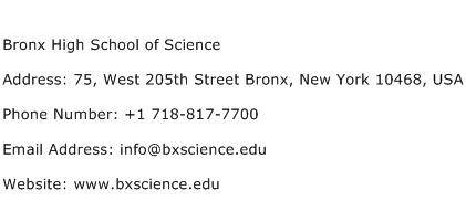 Bronx High School of Science Address Contact Number