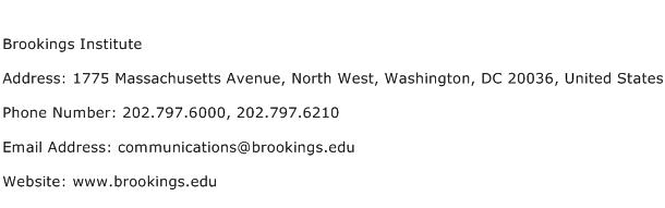 Brookings Institute Address Contact Number