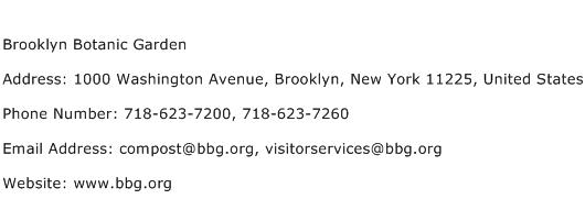 Brooklyn Botanic Garden Address Contact Number