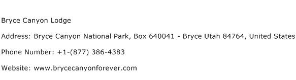 Bryce Canyon Lodge Address Contact Number