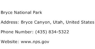 Bryce National Park Address Contact Number