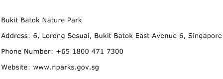 Bukit Batok Nature Park Address Contact Number