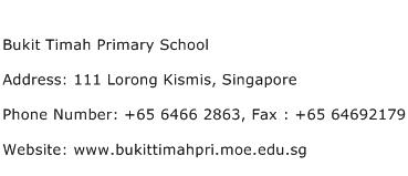 Bukit Timah Primary School Address Contact Number