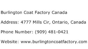 Burlington Coat Factory Canada Address Contact Number