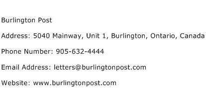 Burlington Post Address Contact Number