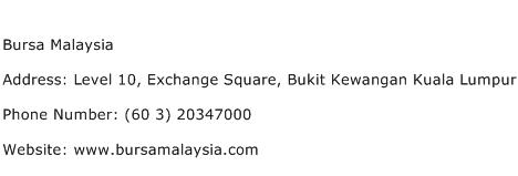 Bursa Malaysia Address Contact Number