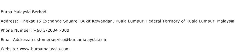 Bursa Malaysia Berhad Address Contact Number