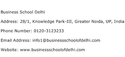 Business School Delhi Address Contact Number