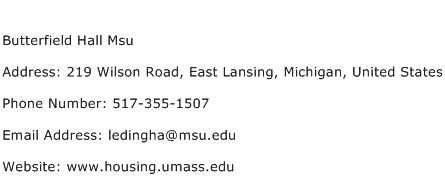 Butterfield Hall Msu Address Contact Number