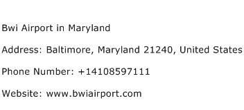 Bwi Airport in Maryland Address Contact Number