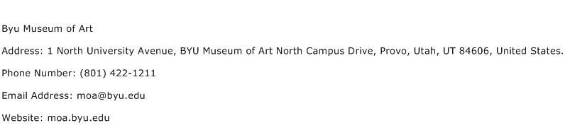 Byu Museum of Art Address Contact Number