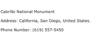 Cabrillo National Monument Address Contact Number