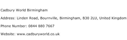 Cadbury World Birmingham Address Contact Number