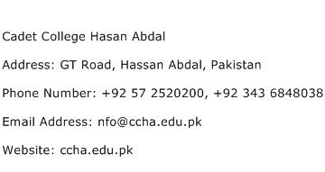 Cadet College Hasan Abdal Address Contact Number