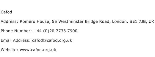 Cafod Address Contact Number