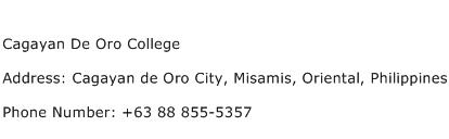 Cagayan De Oro College Address Contact Number