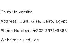 Cairo University Address Contact Number