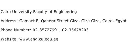 Cairo University Faculty of Engineering Address Contact Number