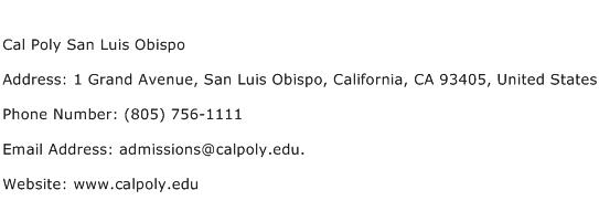 Cal Poly San Luis Obispo Address Contact Number