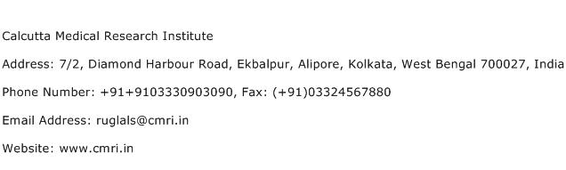Calcutta Medical Research Institute Address Contact Number
