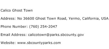 Calico Ghost Town Address Contact Number