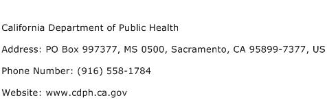 California Department of Public Health Address Contact Number