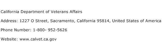 California Department of Veterans Affairs Address Contact Number