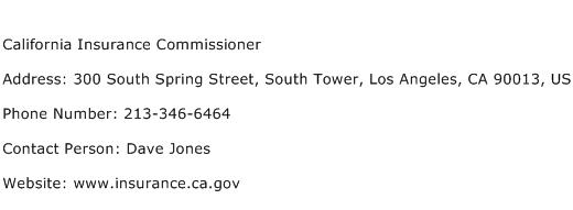 California Insurance Commissioner Address Contact Number